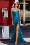 Korsett Plissee Top Meerjungfrau Satin Formale Abendkleid Prom Party Kleider