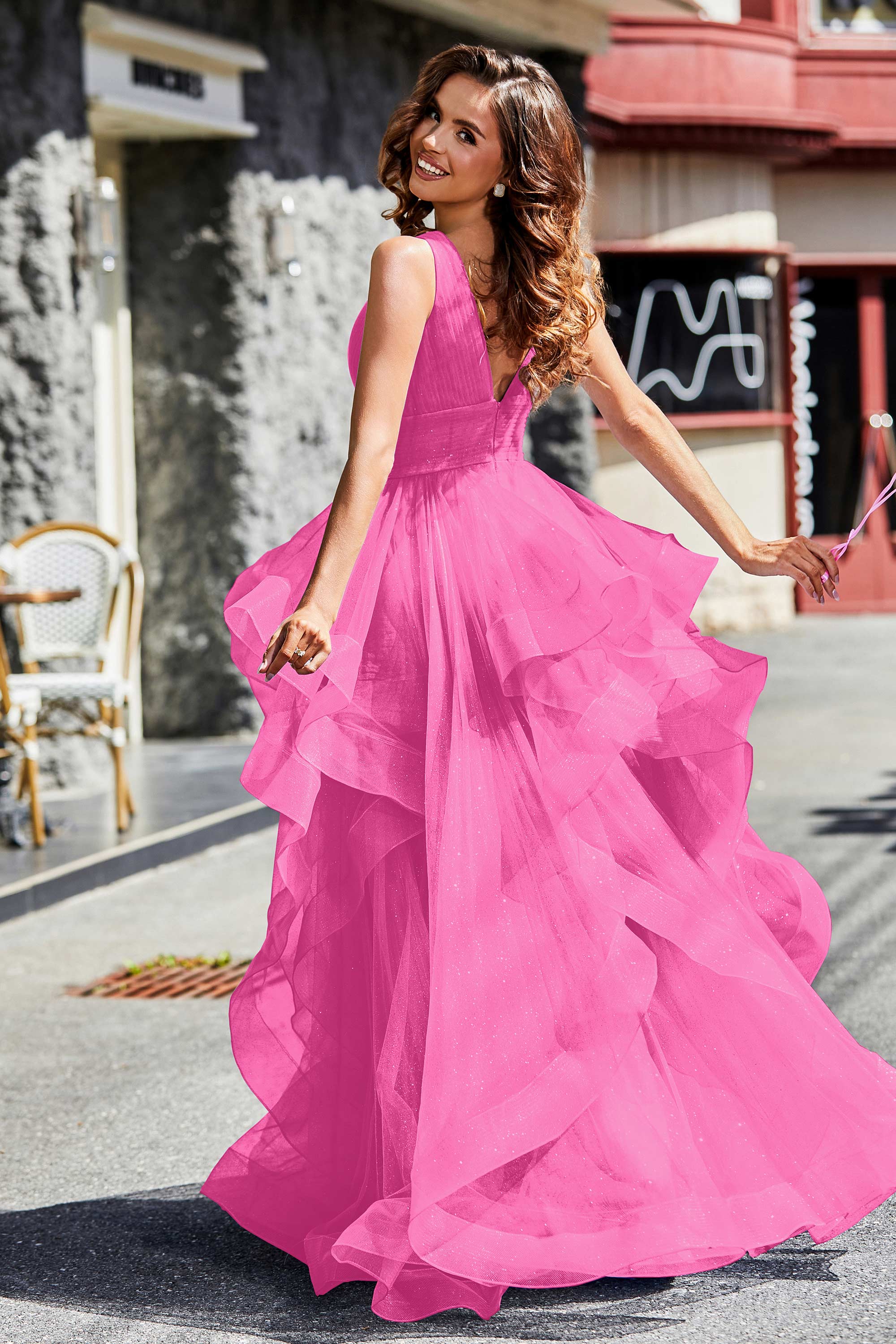 Sleeveless Ruched Skirt Tulle Ball Prom Party Gown Formal Evening Dresses