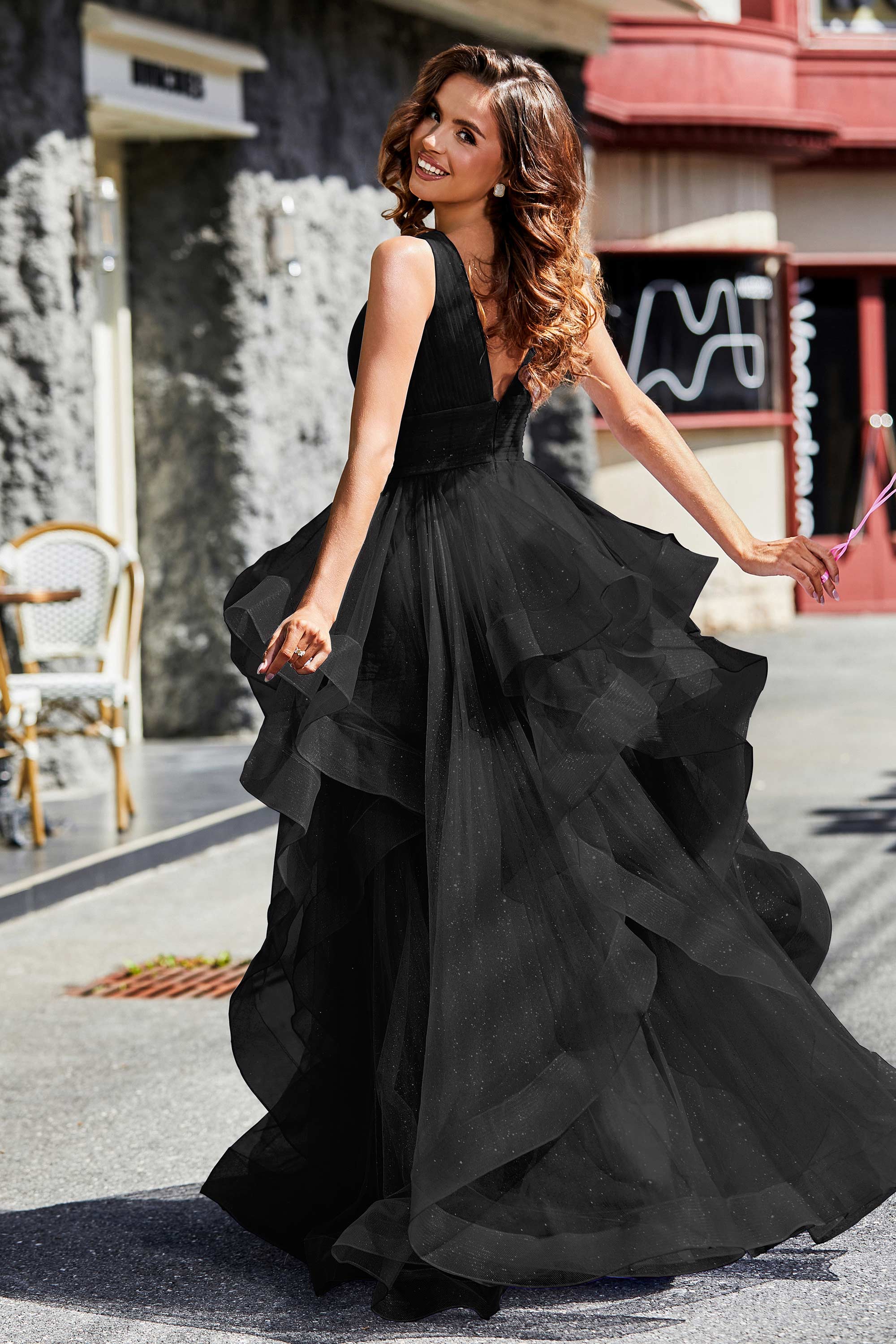 Sleeveless Ruched Skirt Tulle Ball Prom Party Gown Formal Evening Dresses