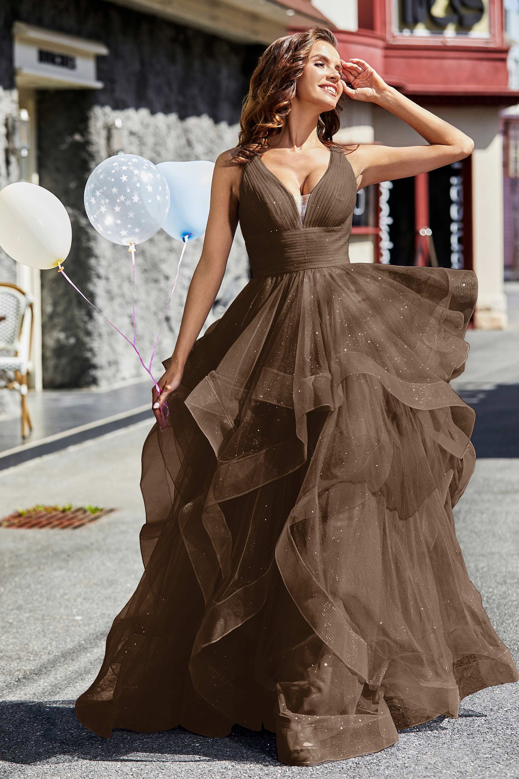 Sleeveless Ruched Skirt Tulle Ball Prom Party Gown Formal Evening Dresses