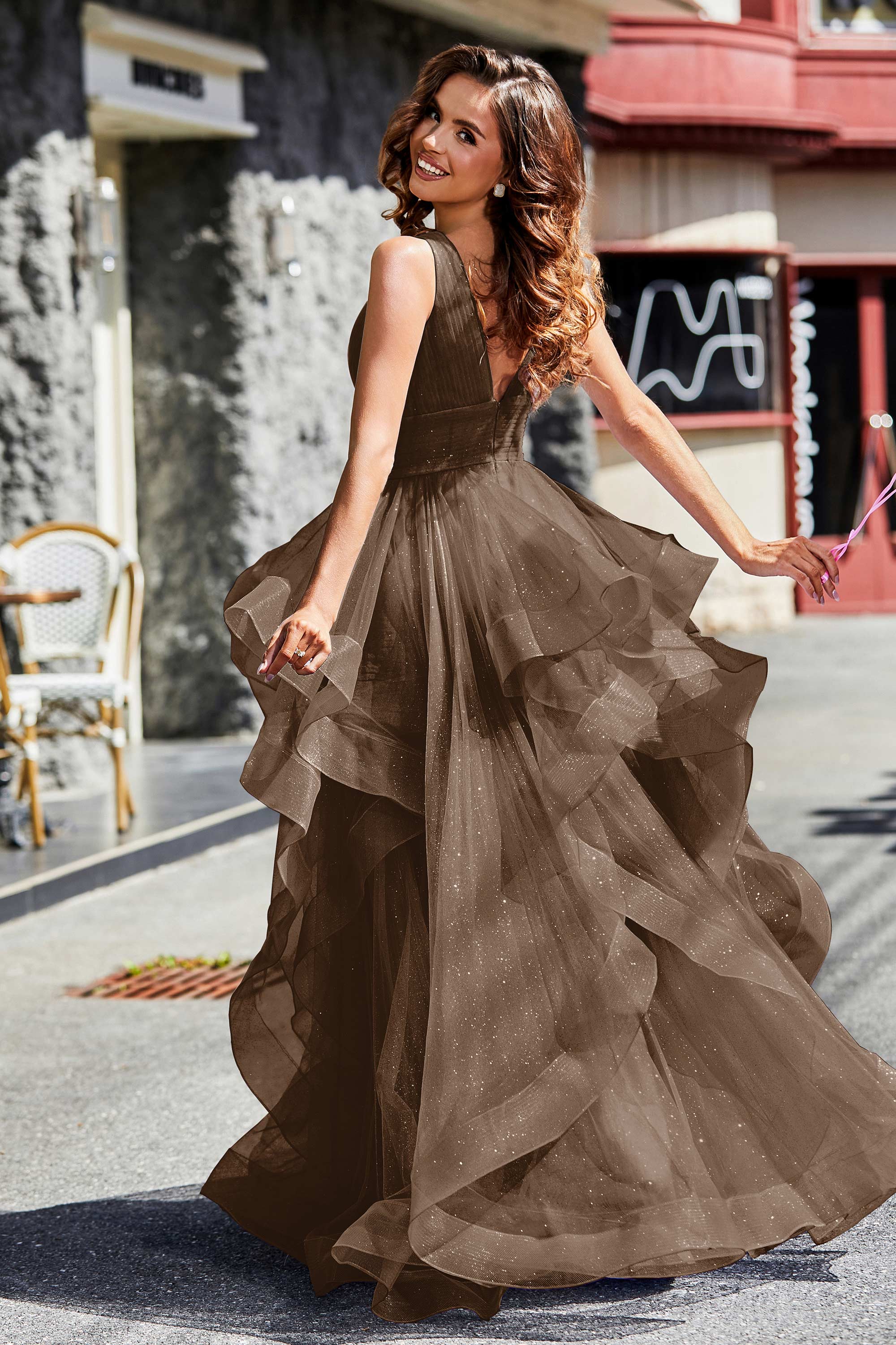 Sleeveless Ruched Skirt Tulle Ball Prom Party Gown Formal Evening Dresses