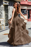 Sleeveless Ruched Skirt Tulle Ball Prom Party Gown Formal Evening Dresses