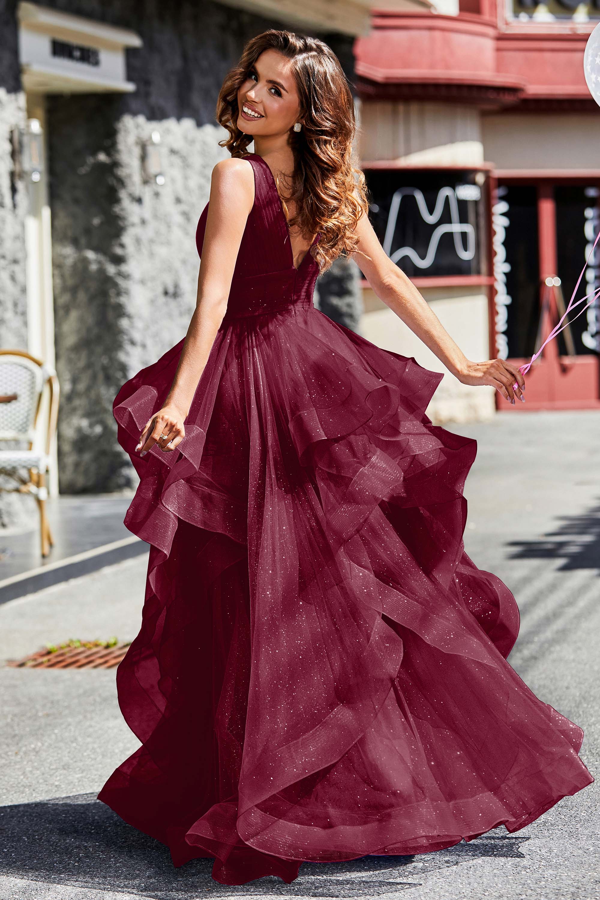Sleeveless Ruched Skirt Tulle Ball Prom Party Gown Formal Evening Dresses