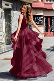 Sleeveless Ruched Skirt Tulle Ball Prom Party Gown Formal Evening Dresses