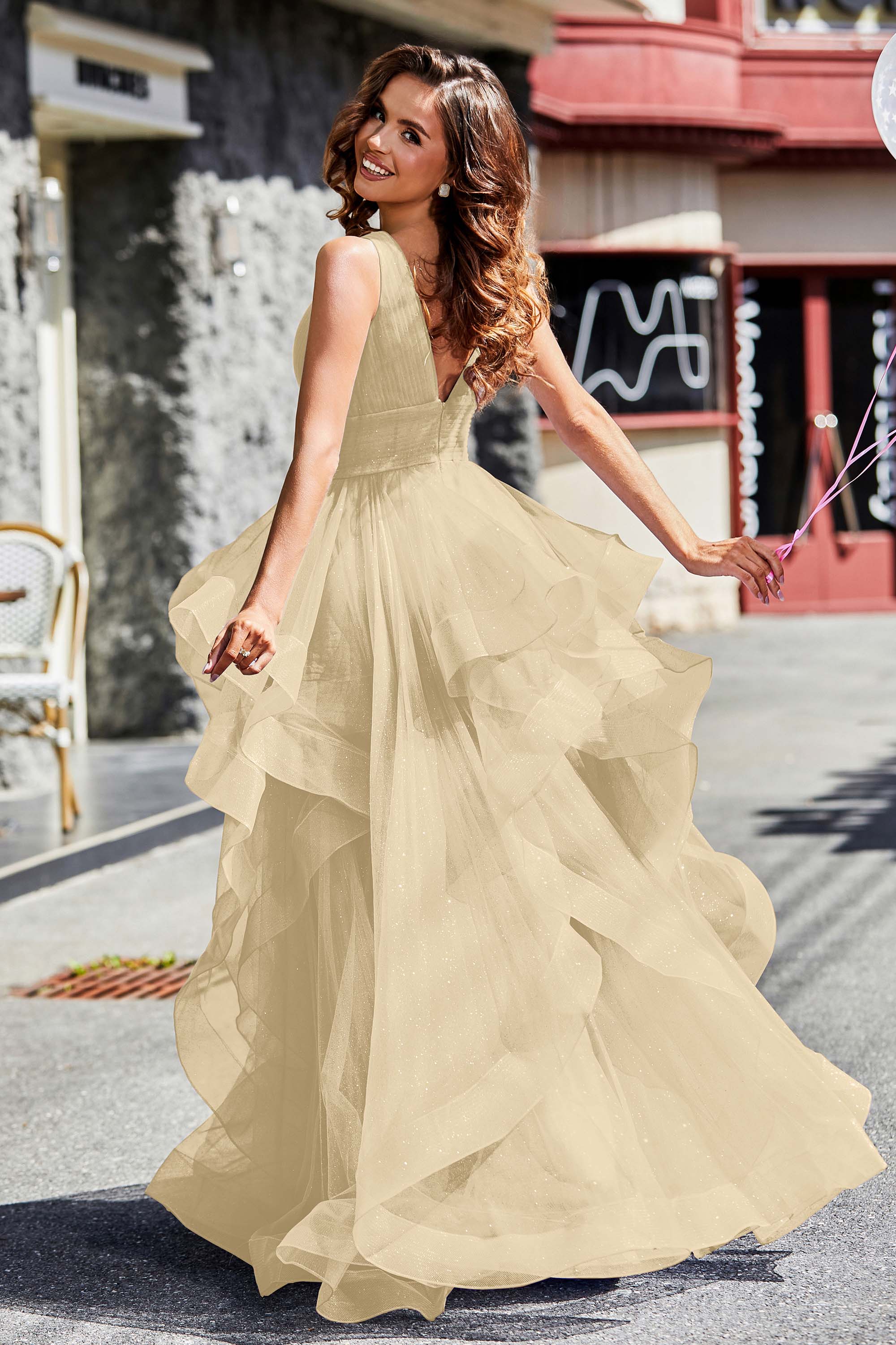 Sleeveless Ruched Skirt Tulle Ball Prom Party Gown Formal Evening Dresses