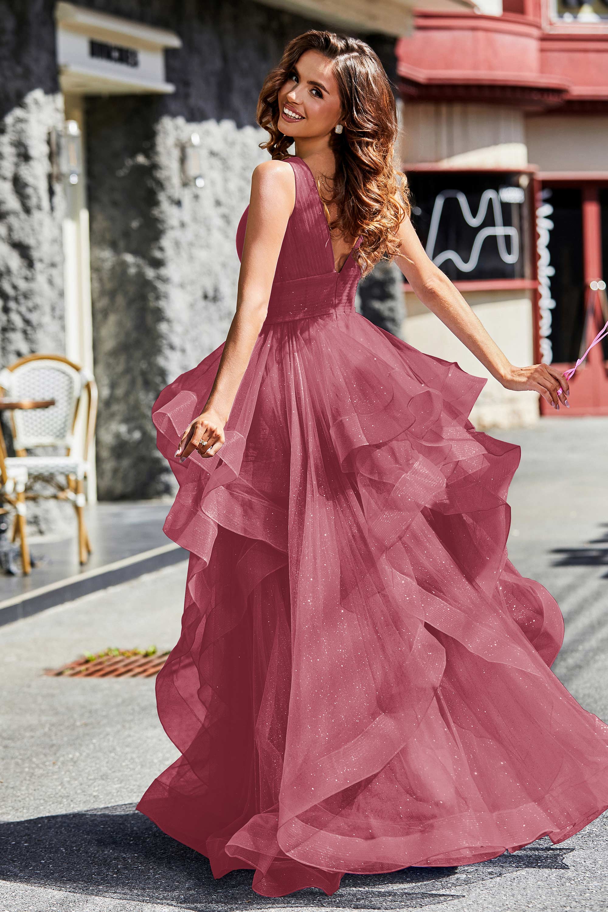 Sleeveless Ruched Skirt Tulle Ball Prom Party Gown Formal Evening Dresses