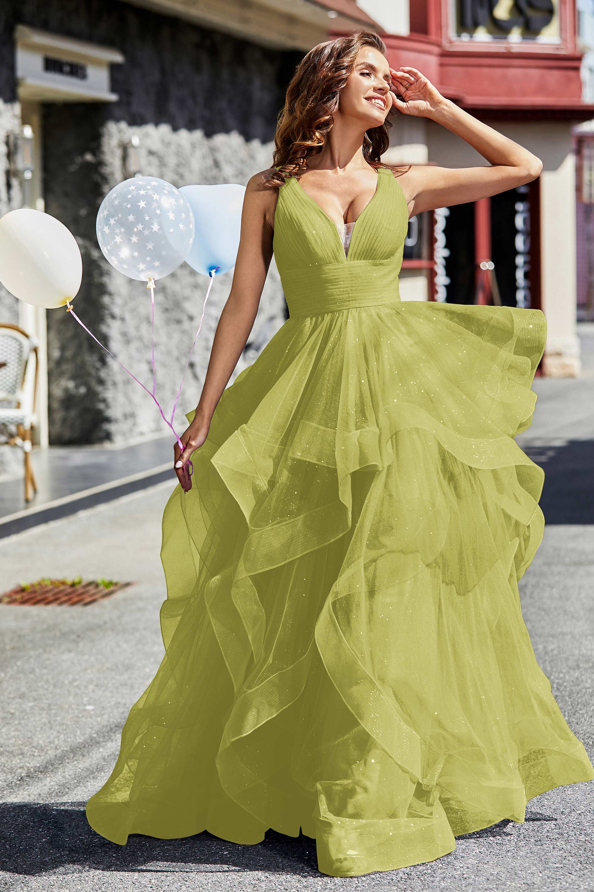 Sleeveless Ruched Skirt Tulle Ball Prom Party Gown Formal Evening Dresses
