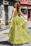 Sleeveless Ruched Skirt Tulle Ball Prom Party Gown Formal Evening Dresses