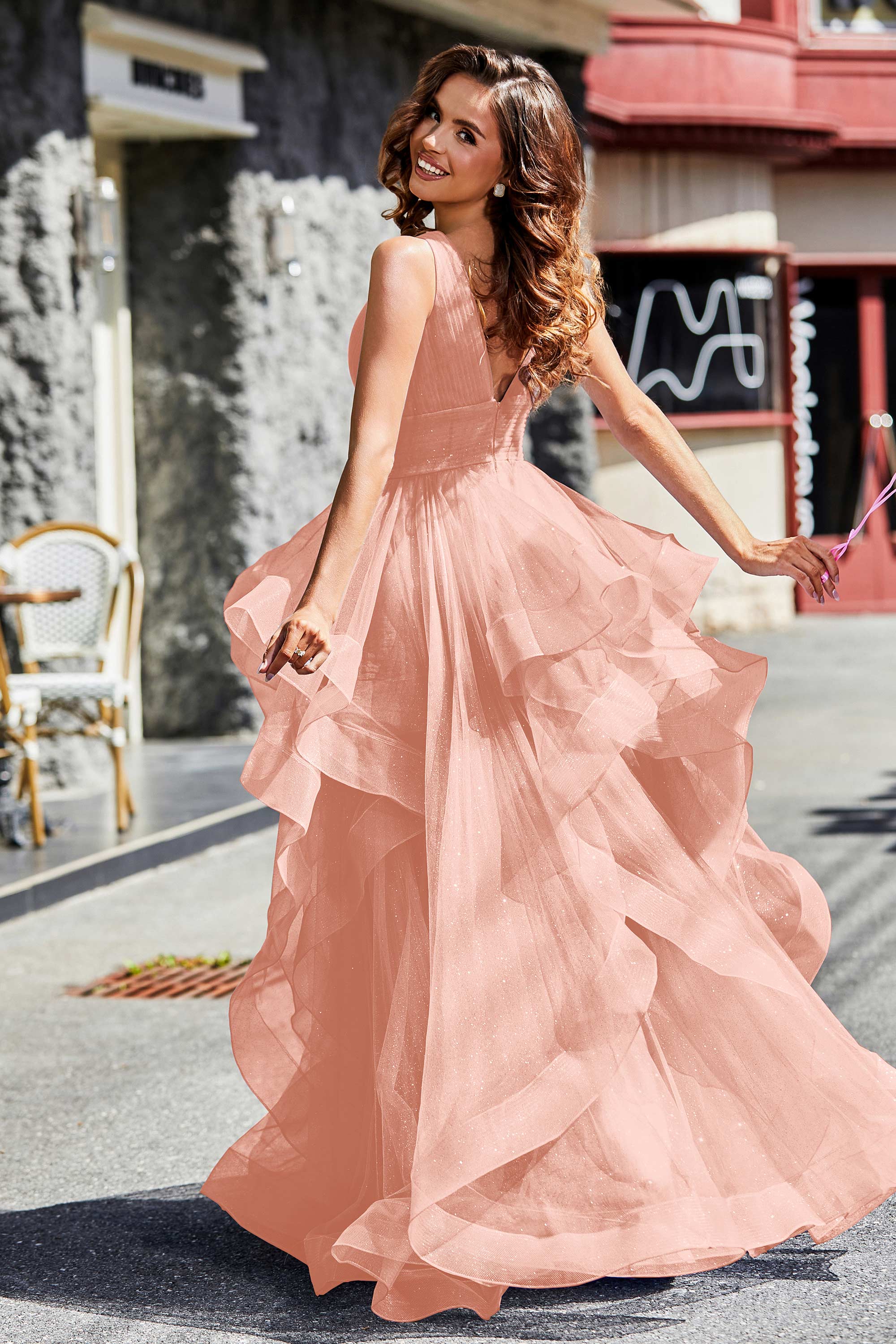 Sleeveless Ruched Skirt Tulle Ball Prom Party Gown Formal Evening Dresses