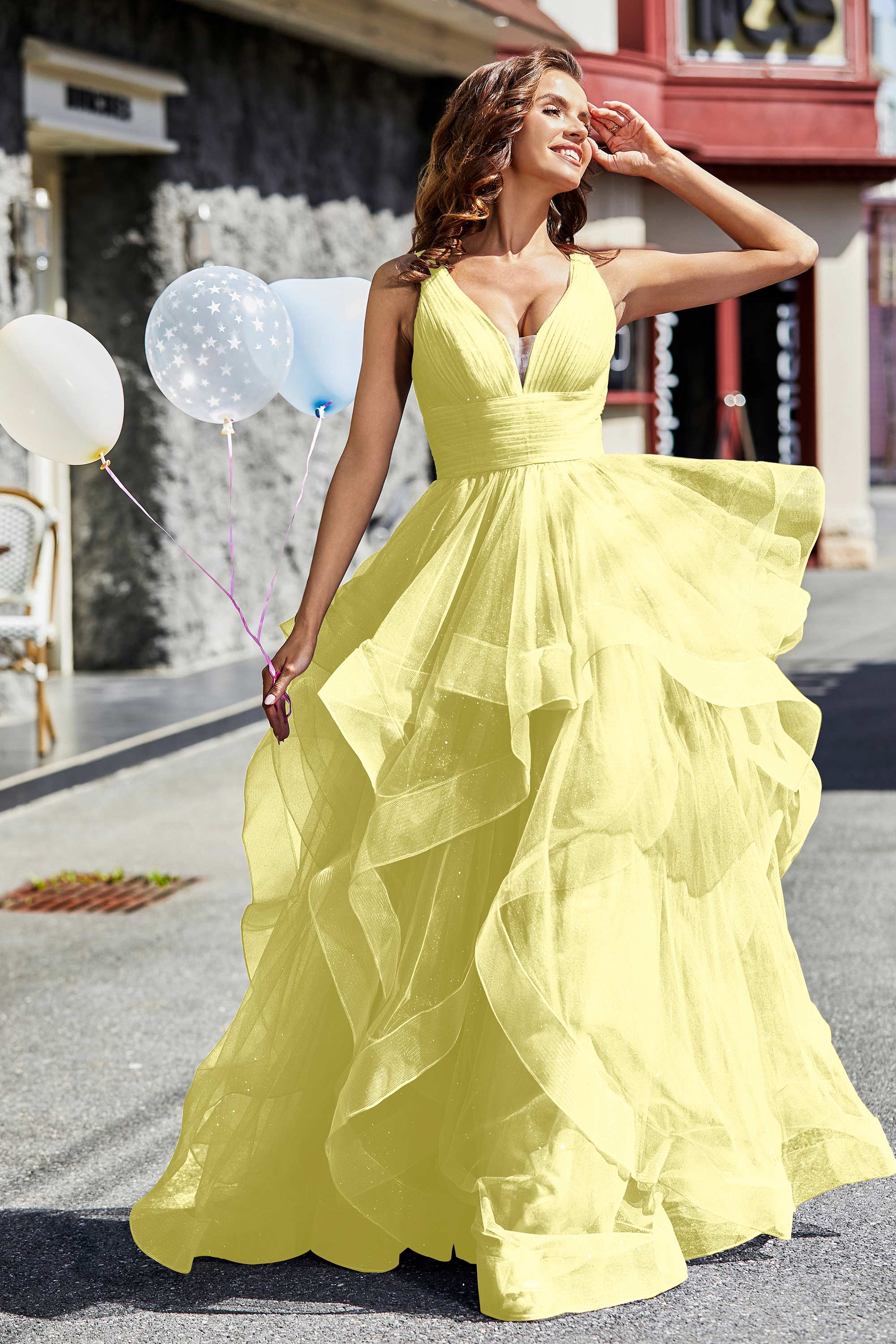 Sleeveless Ruched Skirt Tulle Ball Prom Party Gown Formal Evening Dresses