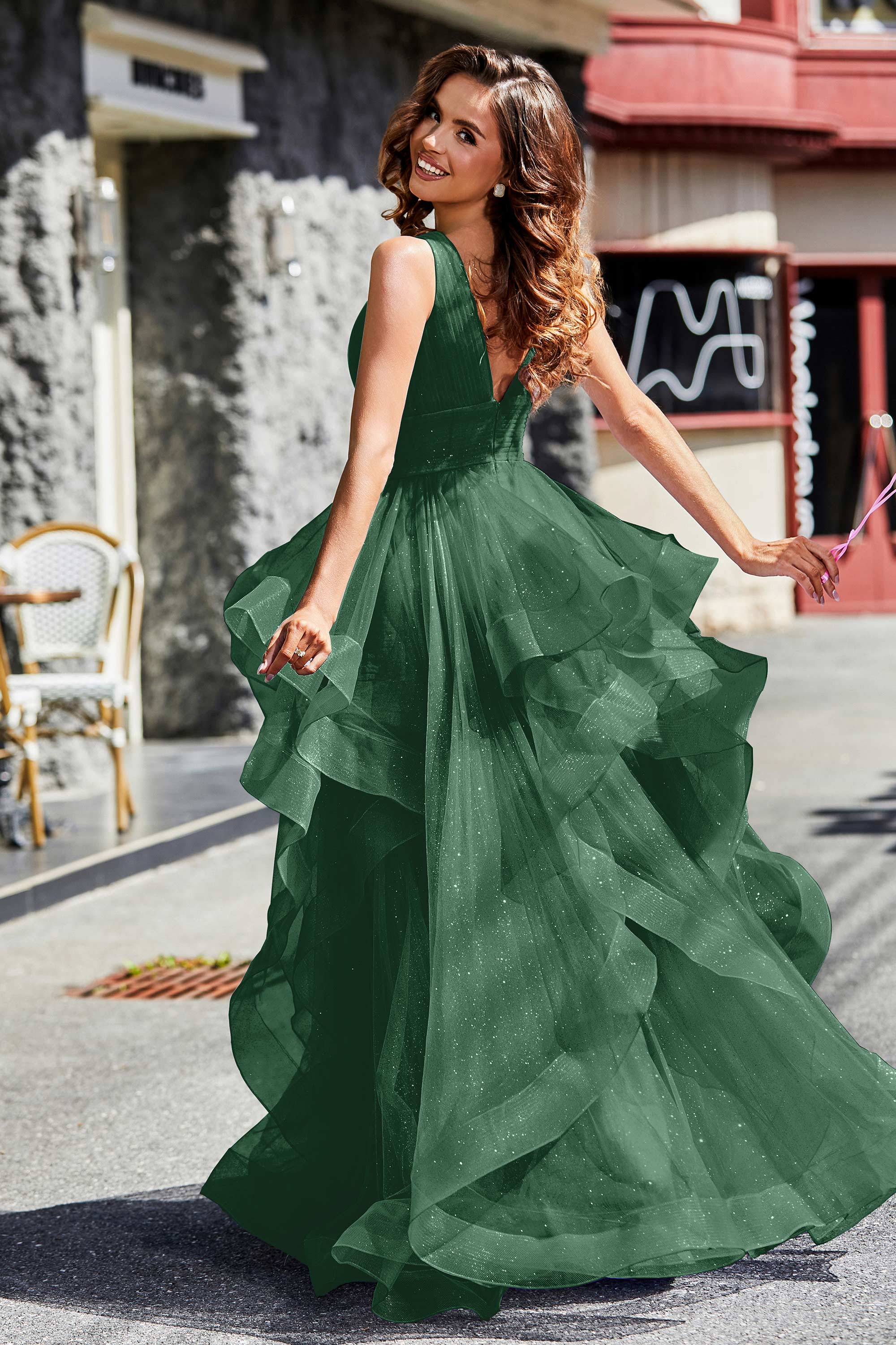 Sleeveless Ruched Skirt Tulle Ball Prom Party Gown Formal Evening Dresses