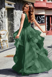 Sleeveless Ruched Skirt Tulle Ball Prom Party Gown Formal Evening Dresses