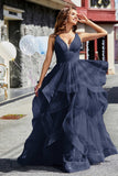 Sleeveless Ruched Skirt Tulle Ball Prom Party Gown Formal Evening Dresses
