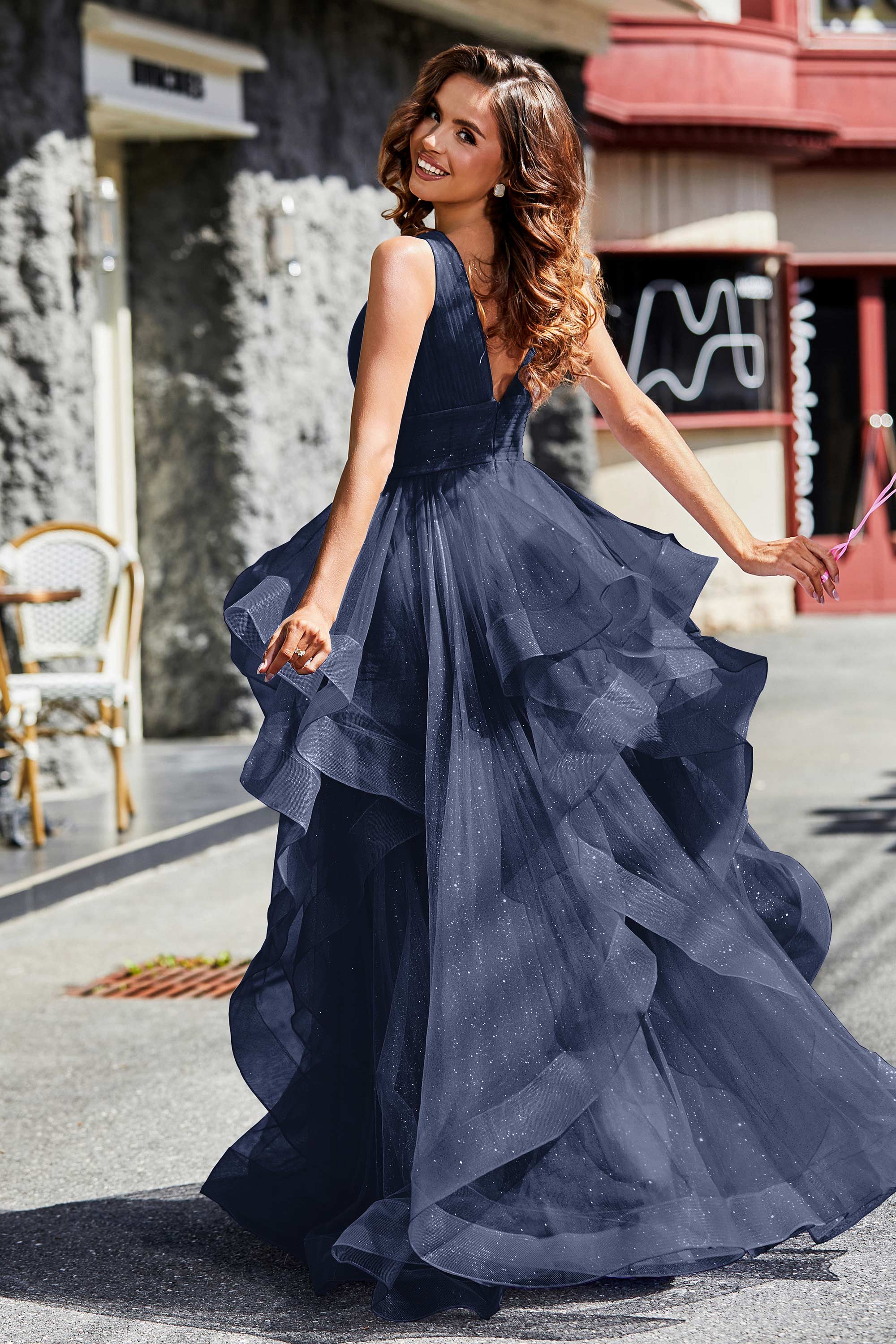 Sleeveless Ruched Skirt Tulle Ball Prom Party Gown Formal Evening Dresses