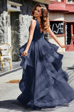 Sleeveless Ruched Skirt Tulle Ball Prom Party Gown Formal Evening Dresses