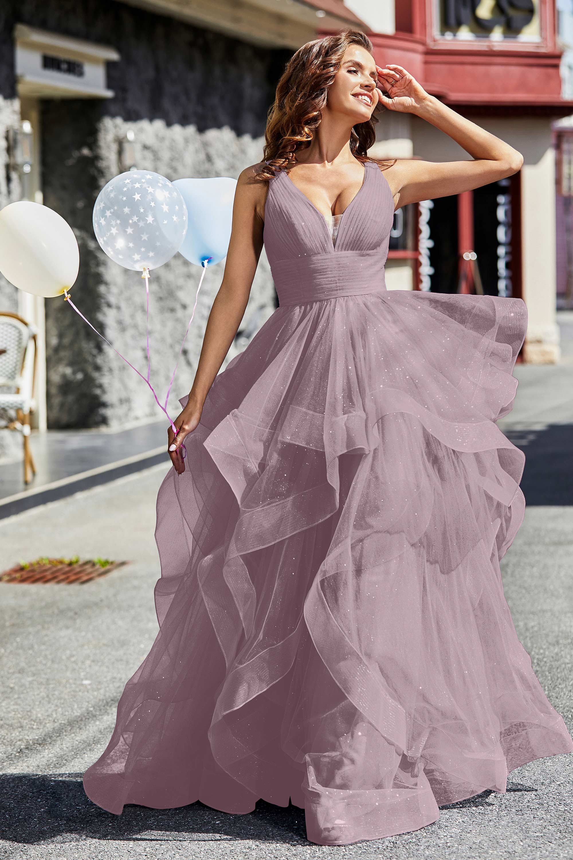 Sleeveless Ruched Skirt Tulle Ball Prom Party Gown Formal Evening Dresses