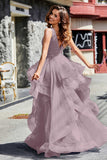 Sleeveless Ruched Skirt Tulle Ball Prom Party Gown Formal Evening Dresses