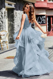 Sleeveless Ruched Skirt Tulle Ball Prom Party Gown Formal Evening Dresses