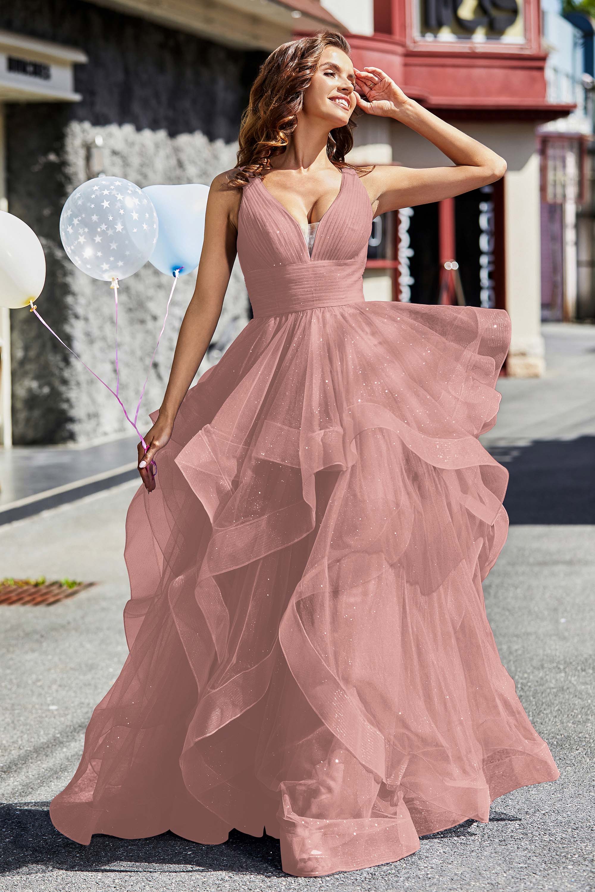Sleeveless Ruched Skirt Tulle Ball Prom Party Gown Formal Evening Dresses