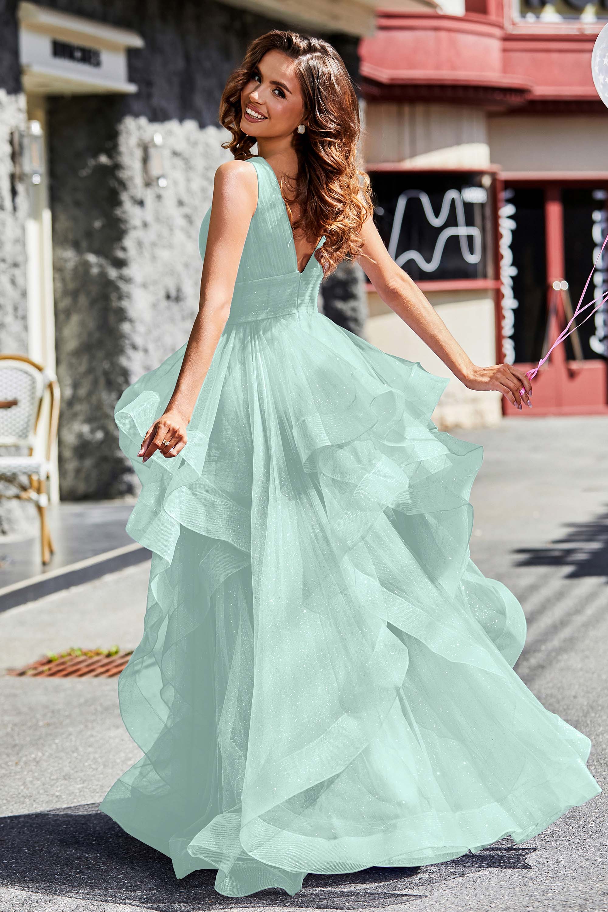 Sleeveless Ruched Skirt Tulle Ball Prom Party Gown Formal Evening Dresses