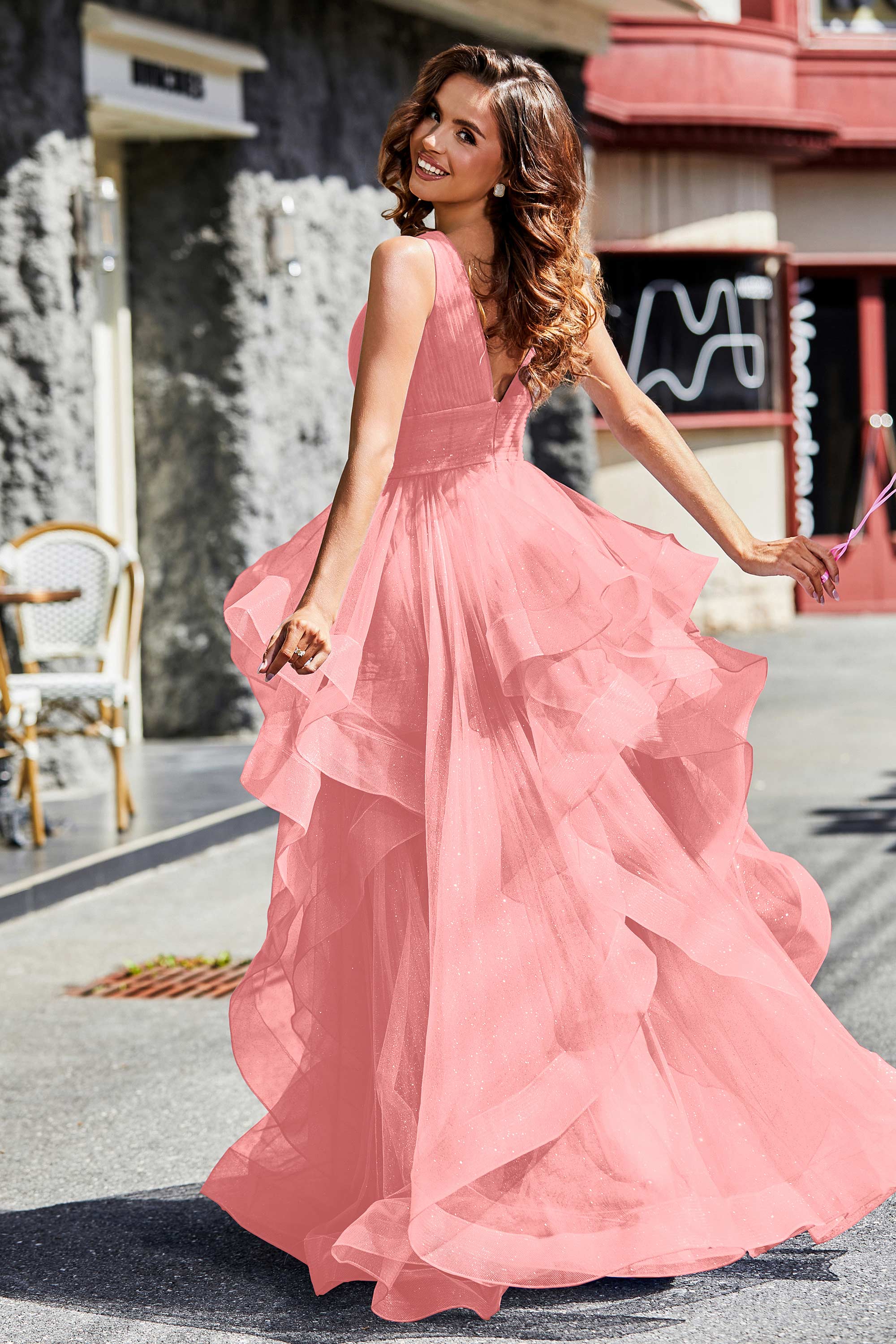 Sleeveless Ruched Skirt Tulle Ball Prom Party Gown Formal Evening Dresses