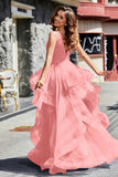 Sleeveless Ruched Skirt Tulle Ball Prom Party Gown Formal Evening Dresses