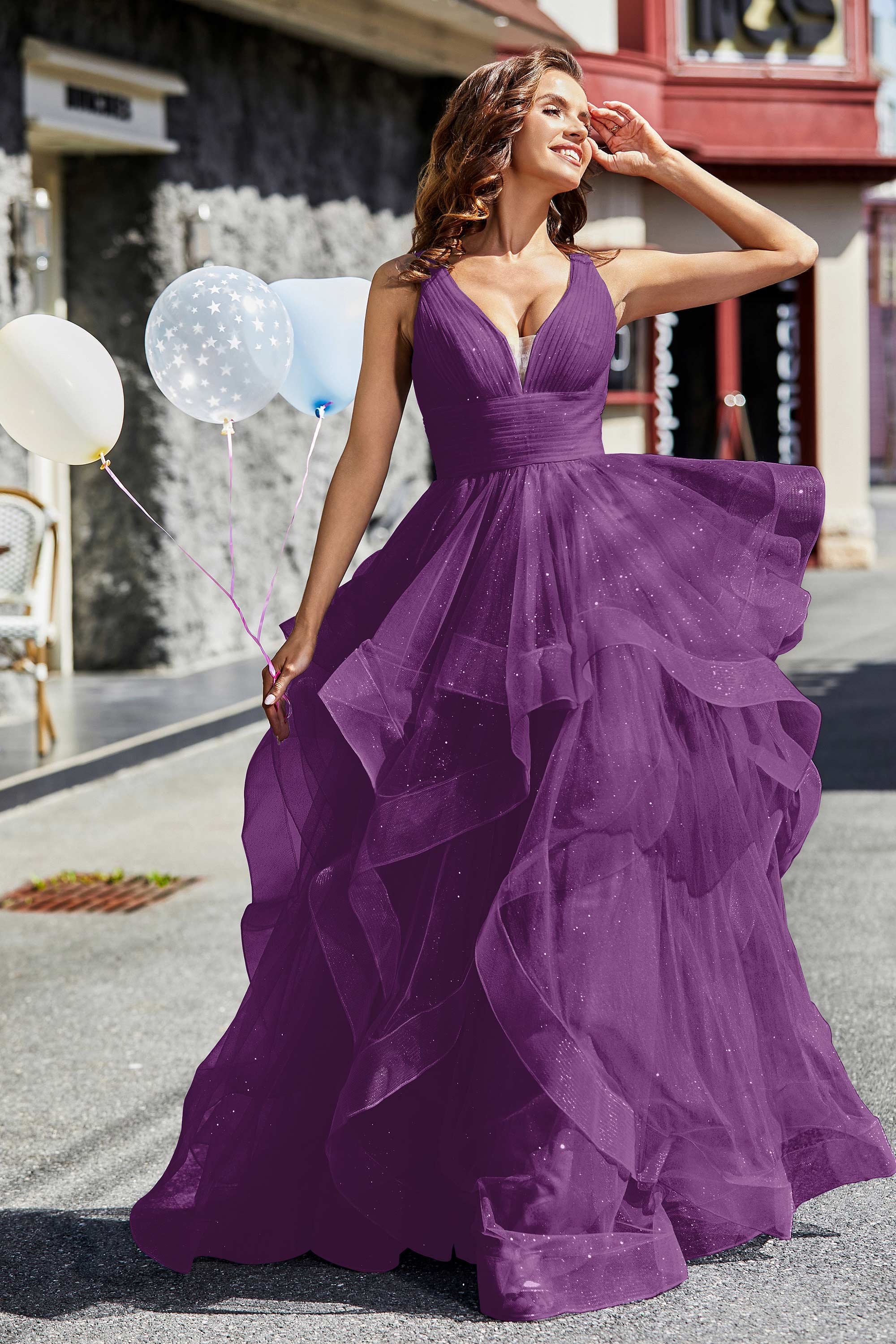 Sleeveless Ruched Skirt Tulle Ball Prom Party Gown Formal Evening Dresses
