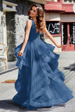 Sleeveless Ruched Skirt Tulle Ball Prom Party Gown Formal Evening Dresses
