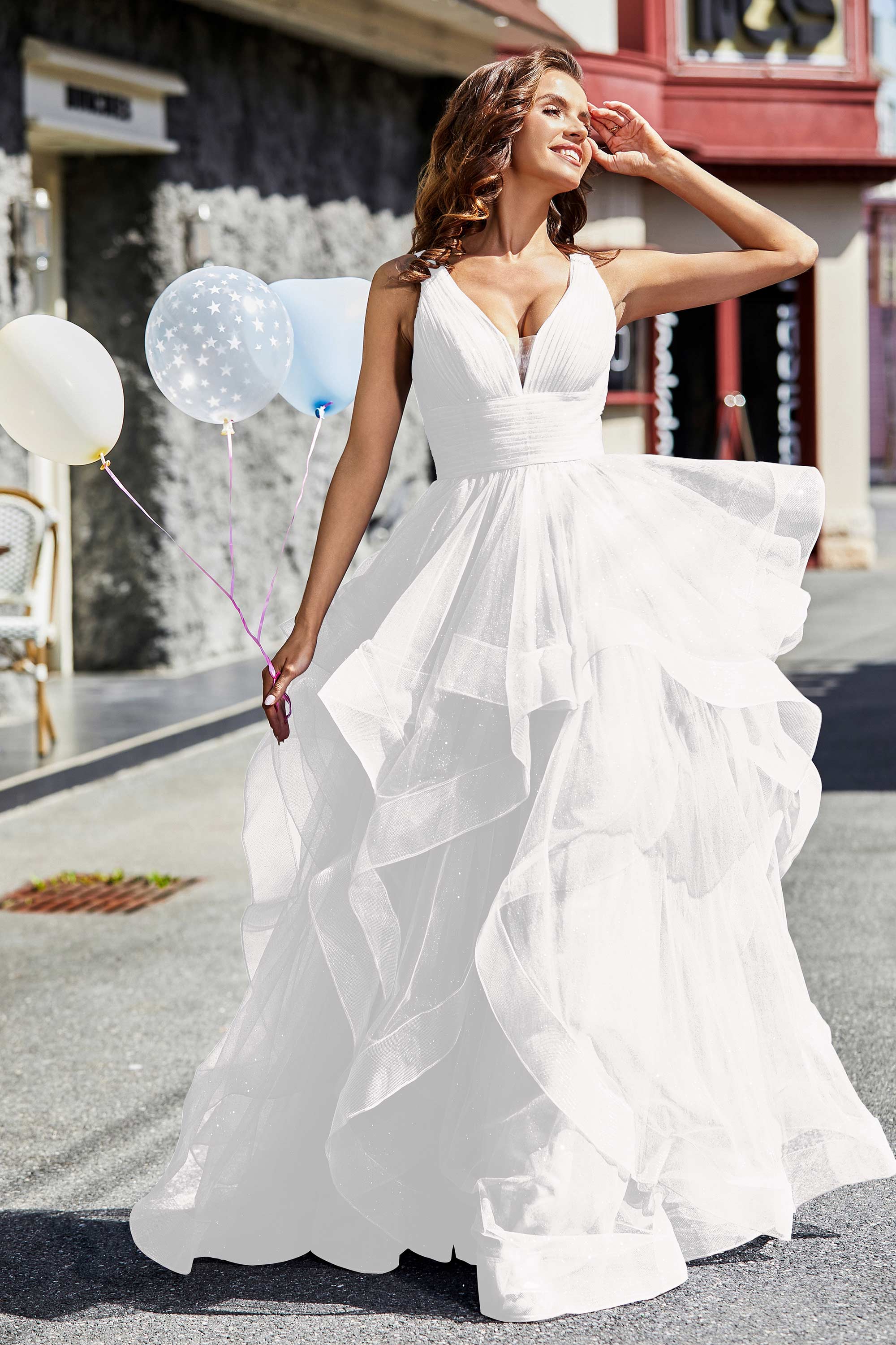 Sleeveless Ruched Skirt Tulle Ball Prom Party Gown Formal Evening Dresses