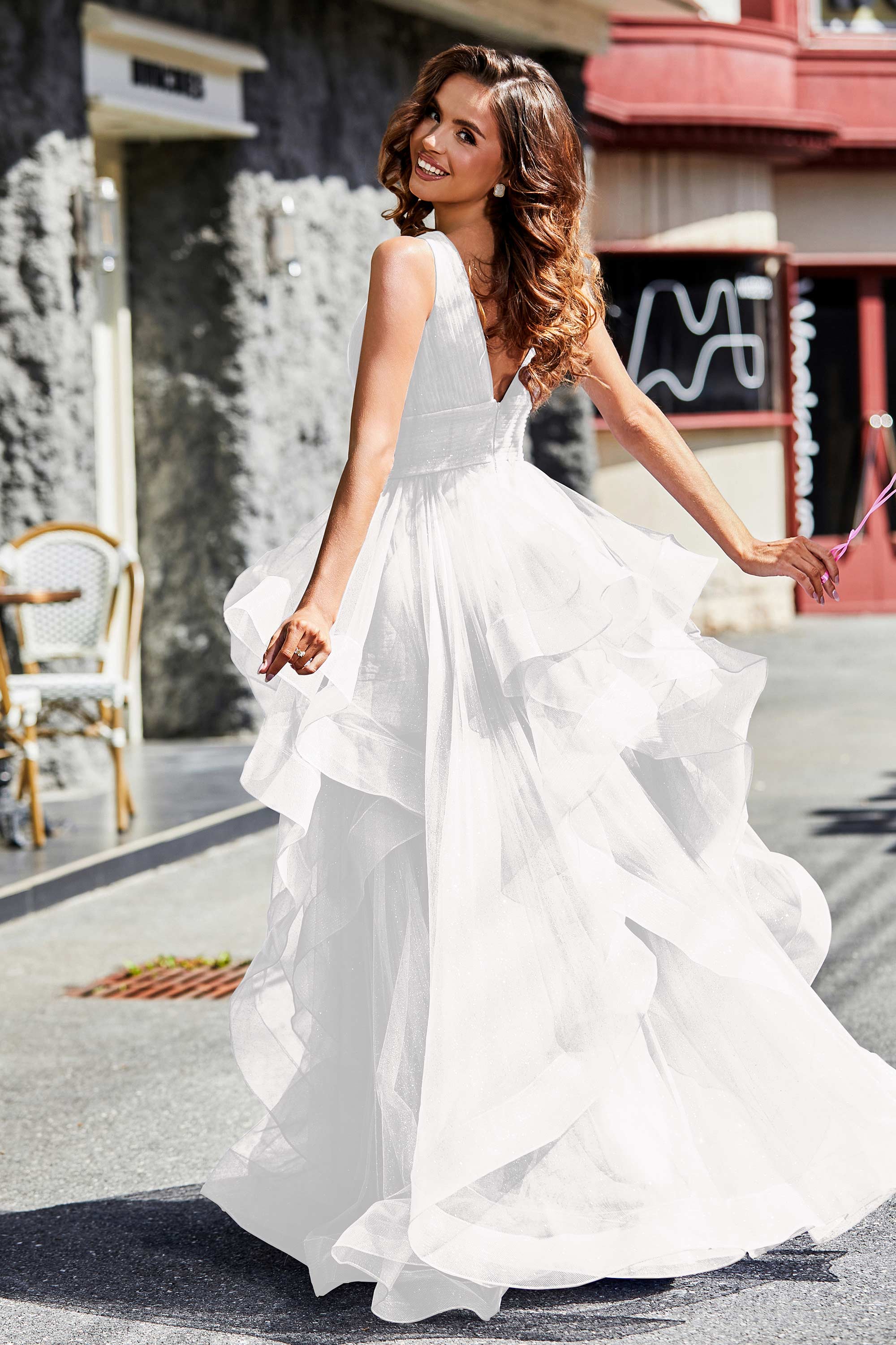Sleeveless Ruched Skirt Tulle Ball Prom Party Gown Formal Evening Dresses
