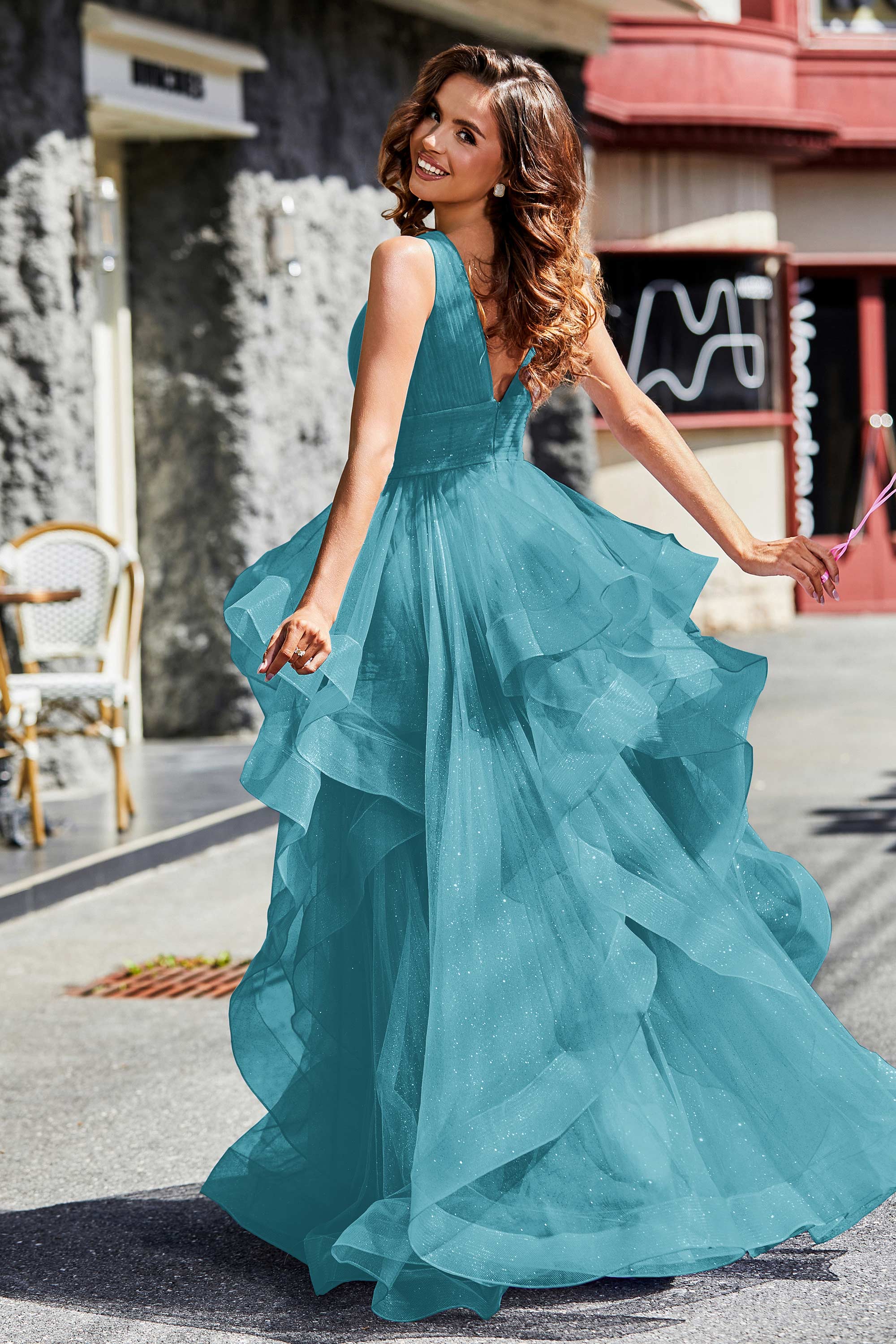 Sleeveless Ruched Skirt Tulle Ball Prom Party Gown Formal Evening Dresses