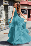Sleeveless Ruched Skirt Tulle Ball Prom Party Gown Formal Evening Dresses
