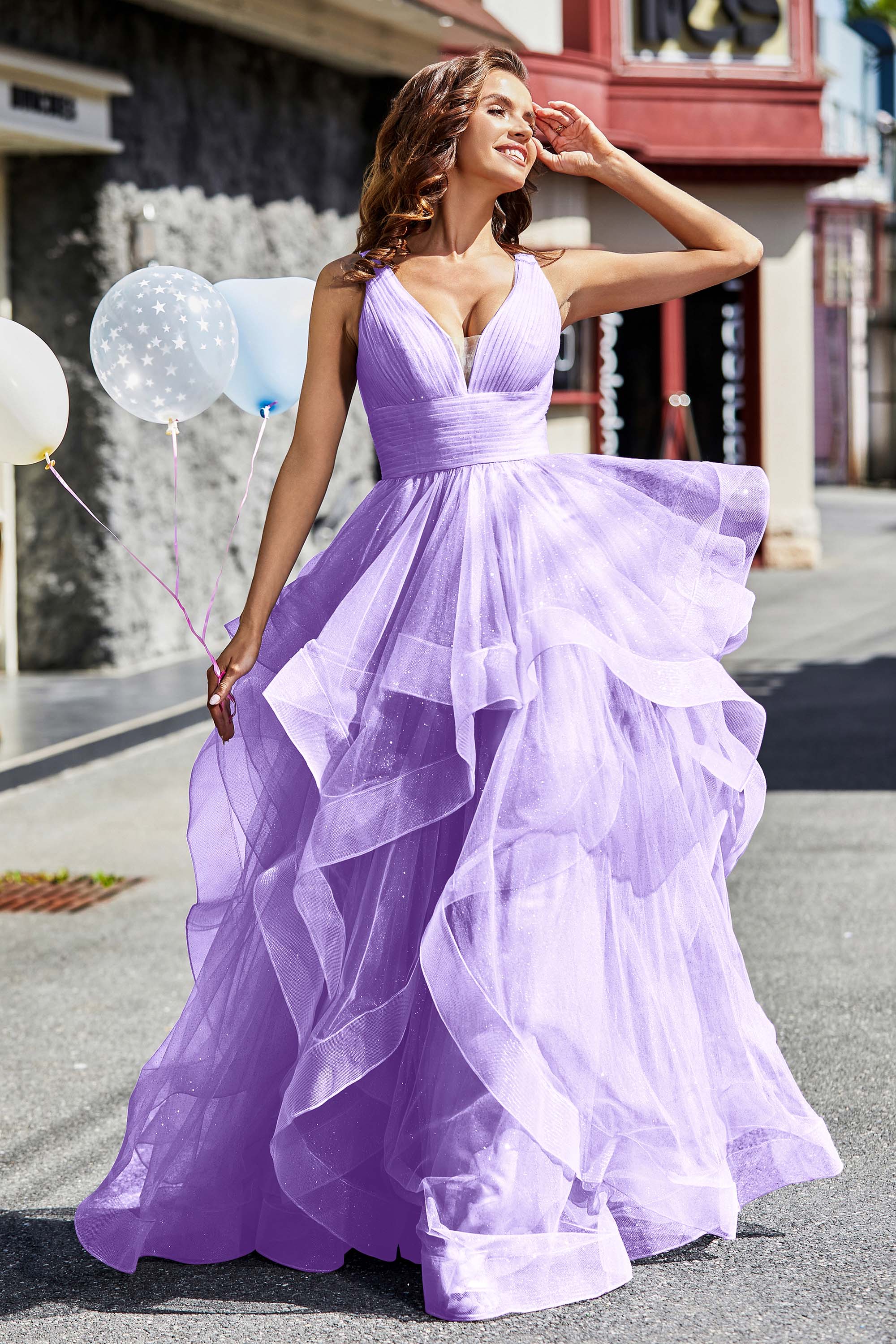 Sleeveless Ruched Skirt Tulle Ball Prom Party Gown Formal Evening Dresses