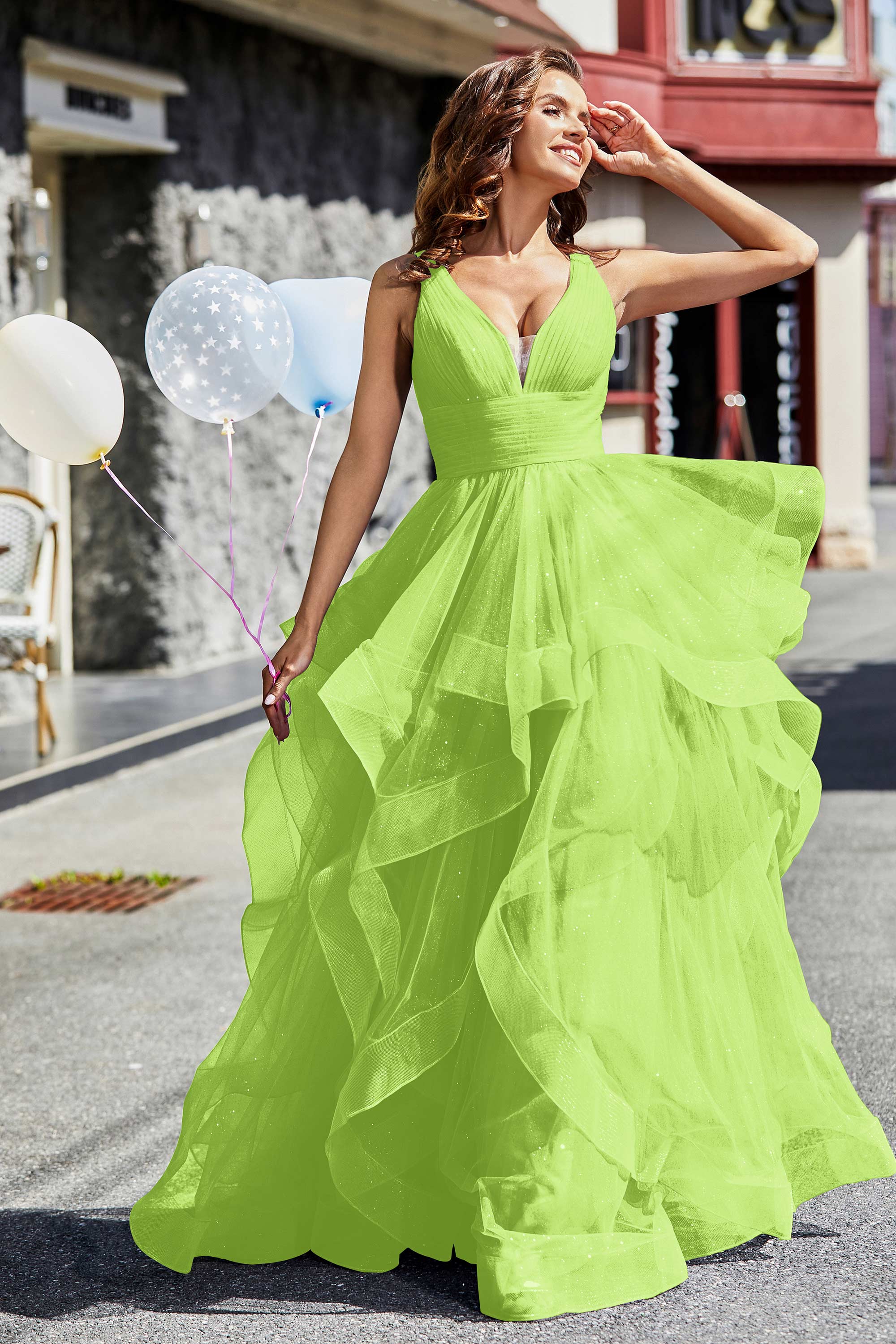 Sleeveless Ruched Skirt Tulle Ball Prom Party Gown Formal Evening Dresses