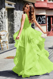 Sleeveless Ruched Skirt Tulle Ball Prom Party Gown Formal Evening Dresses