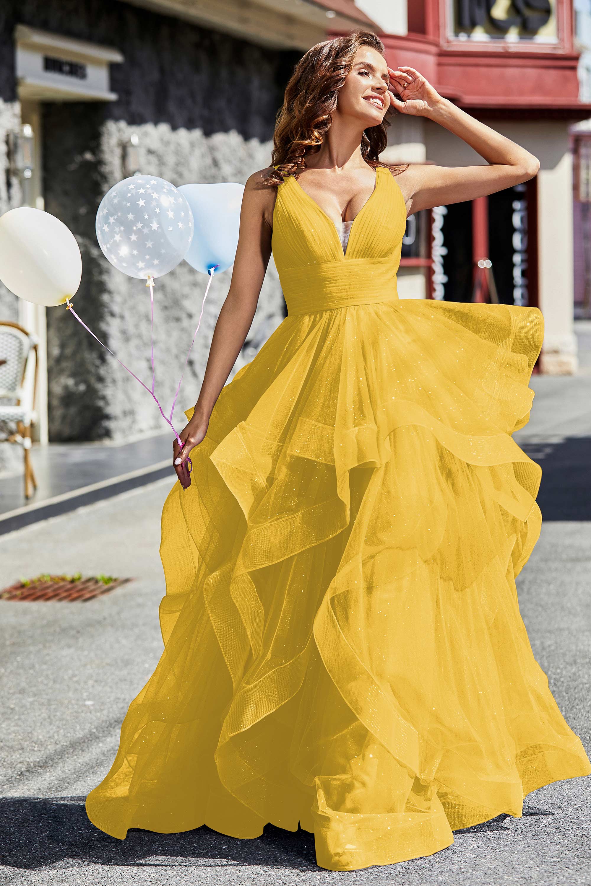 Sleeveless Ruched Skirt Tulle Ball Prom Party Gown Formal Evening Dresses