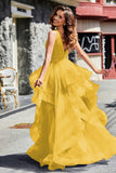 Sleeveless Ruched Skirt Tulle Ball Prom Party Gown Formal Evening Dresses
