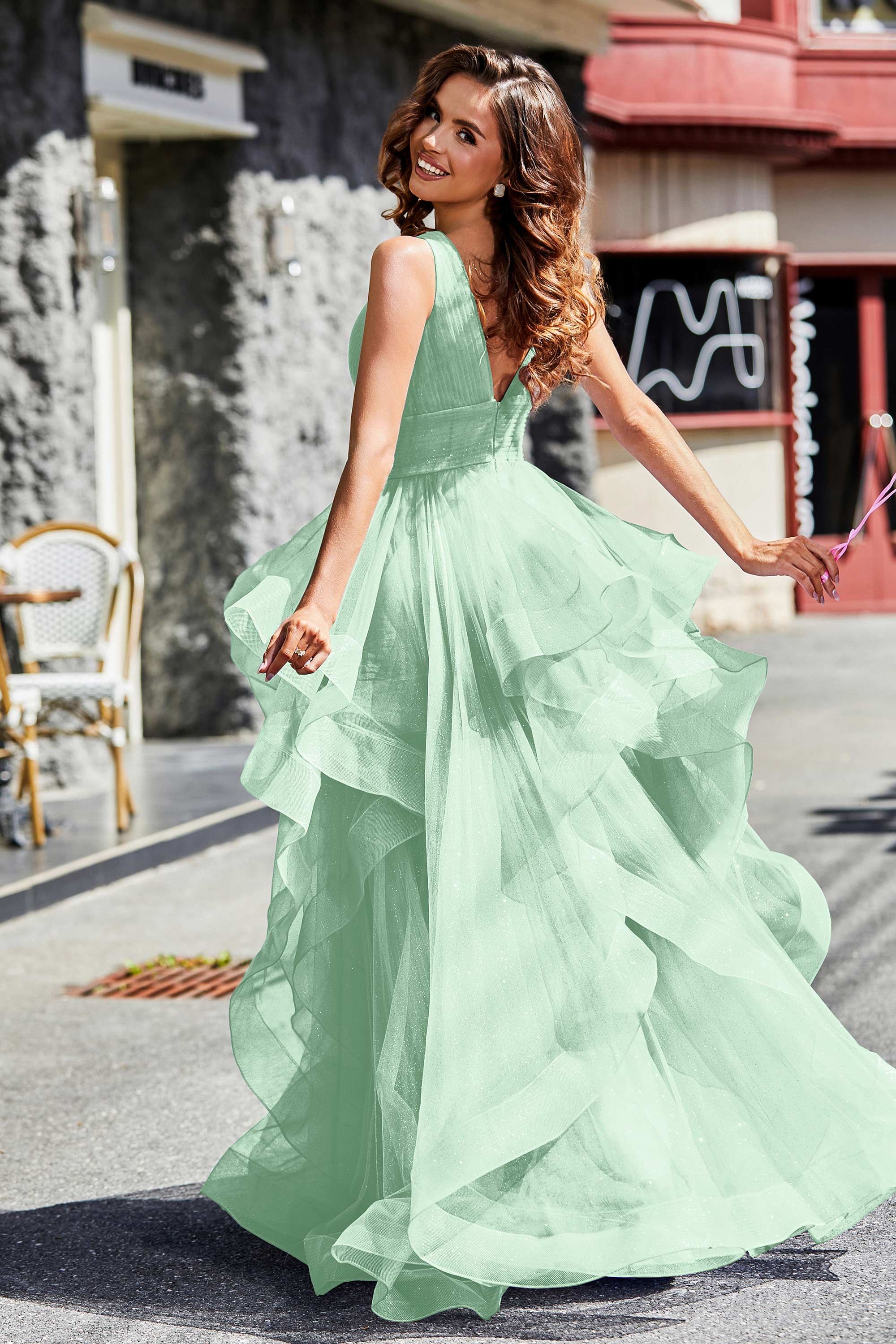 Sleeveless Ruched Skirt Tulle Ball Prom Party Gown Formal Evening Dresses
