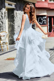 Sleeveless Ruched Skirt Tulle Ball Prom Party Gown Formal Evening Dresses