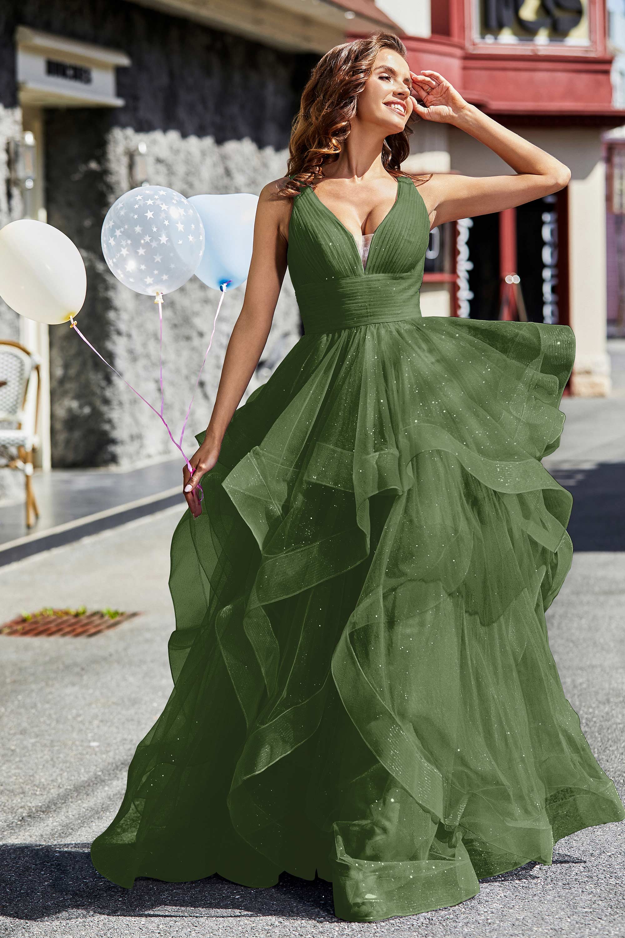 Sleeveless Ruched Skirt Tulle Ball Prom Party Gown Formal Evening Dresses