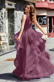 Sleeveless Ruched Skirt Tulle Ball Prom Party Gown Formal Evening Dresses
