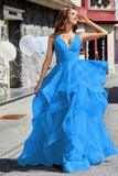 Sleeveless Ruched Skirt Tulle Ball Prom Party Gown Formal Evening Dresses