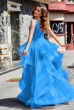 Sleeveless Ruched Skirt Tulle Ball Prom Party Gown Formal Evening Dresses