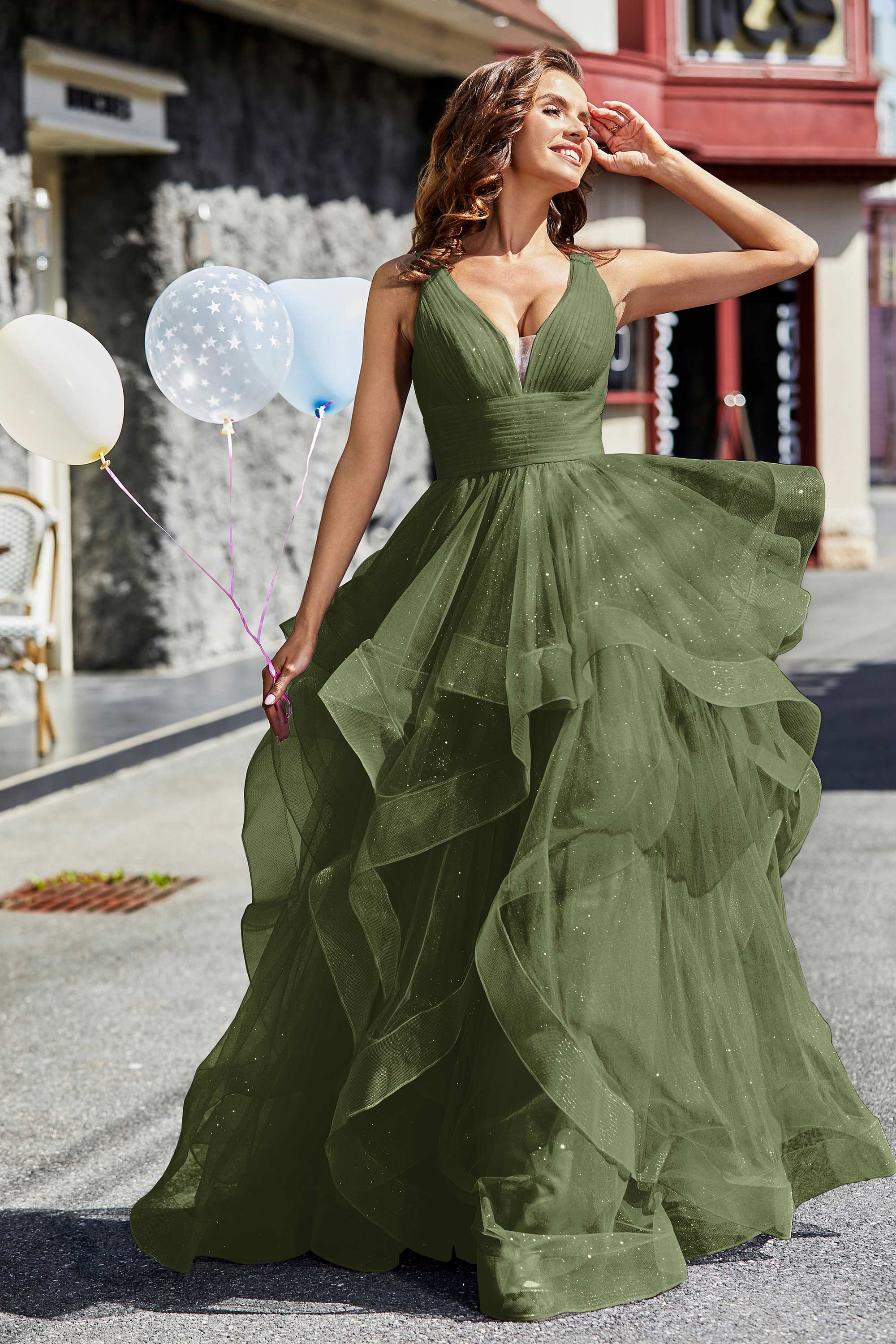 Sleeveless Ruched Skirt Tulle Ball Prom Party Gown Formal Evening Dresses
