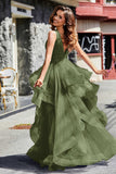 Sleeveless Ruched Skirt Tulle Ball Prom Party Gown Formal Evening Dresses