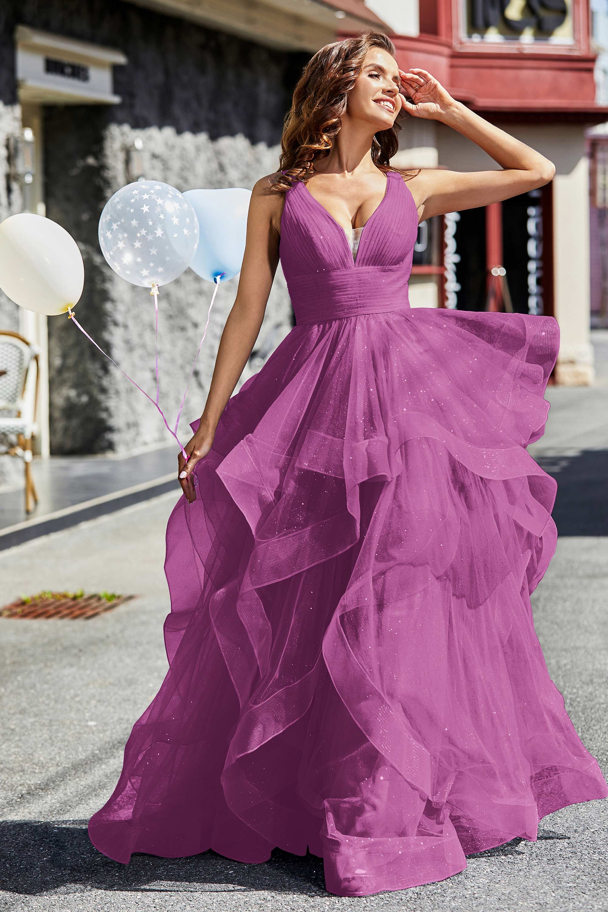 Sleeveless Ruched Skirt Tulle Ball Prom Party Gown Formal Evening Dresses