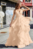 Sleeveless Ruched Skirt Tulle Ball Prom Party Gown Formal Evening Dresses