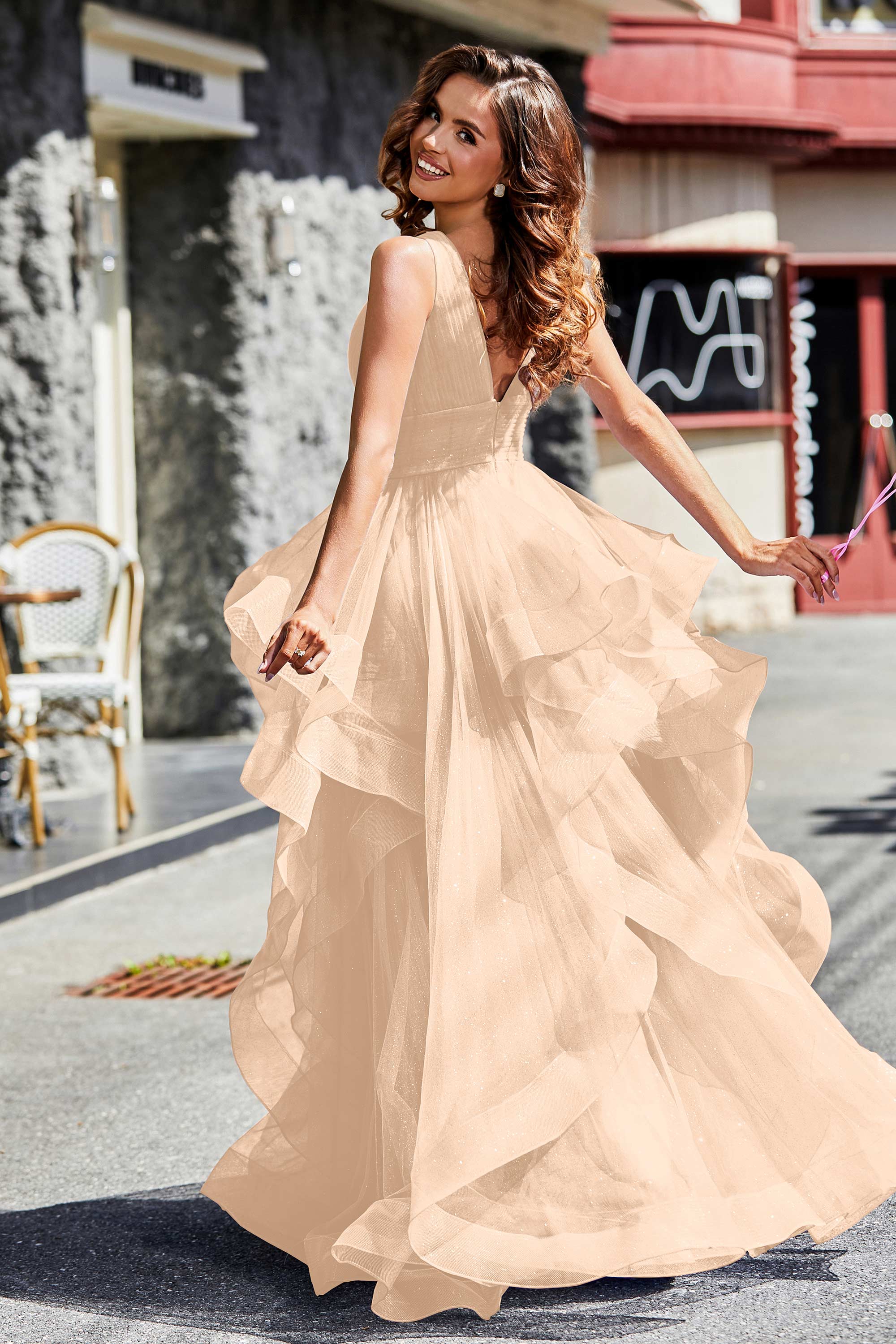 Sleeveless Ruched Skirt Tulle Ball Prom Party Gown Formal Evening Dresses