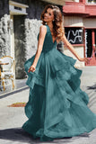 Sleeveless Ruched Skirt Tulle Ball Prom Party Gown Formal Evening Dresses