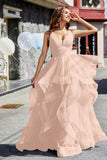 Sleeveless Ruched Skirt Tulle Ball Prom Party Gown Formal Evening Dresses